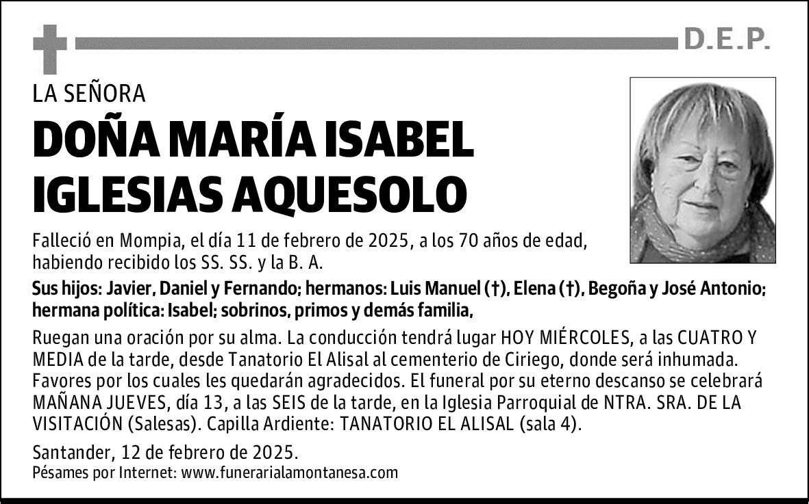 DOÑA MARÍA ISABEL IGLESIAS AQUESOLO