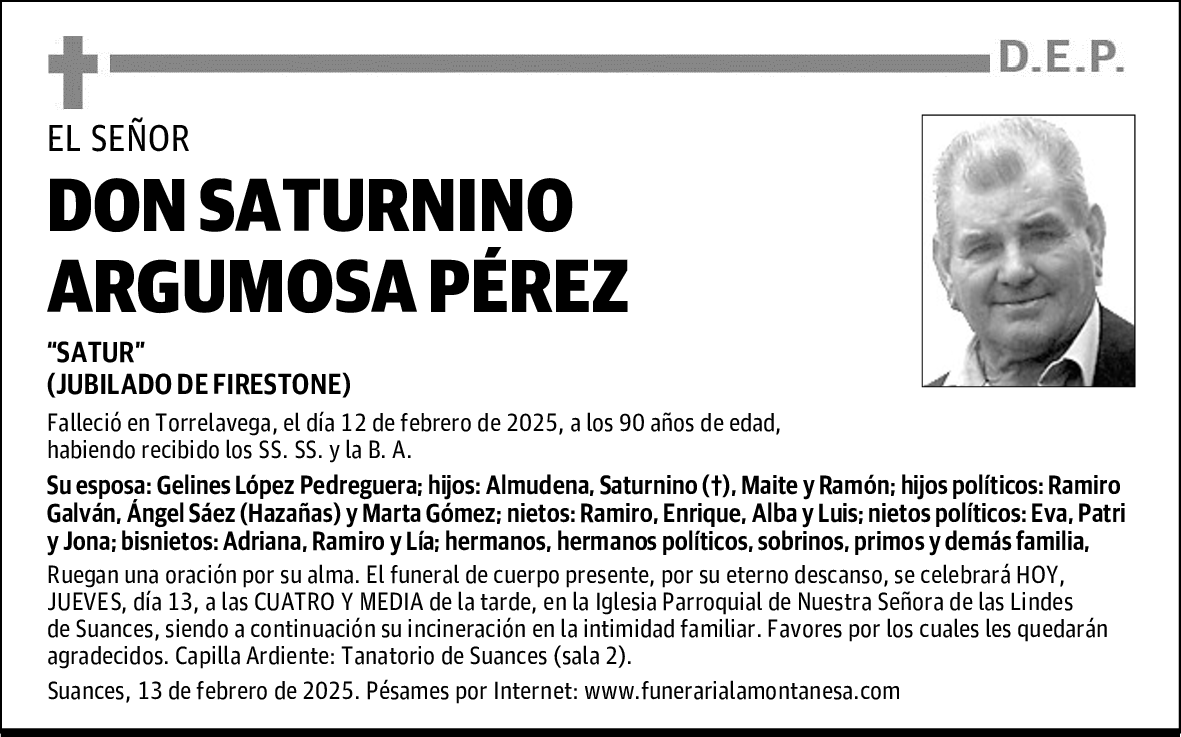 DON SATURNINO ARGUMOSA PÉREZ