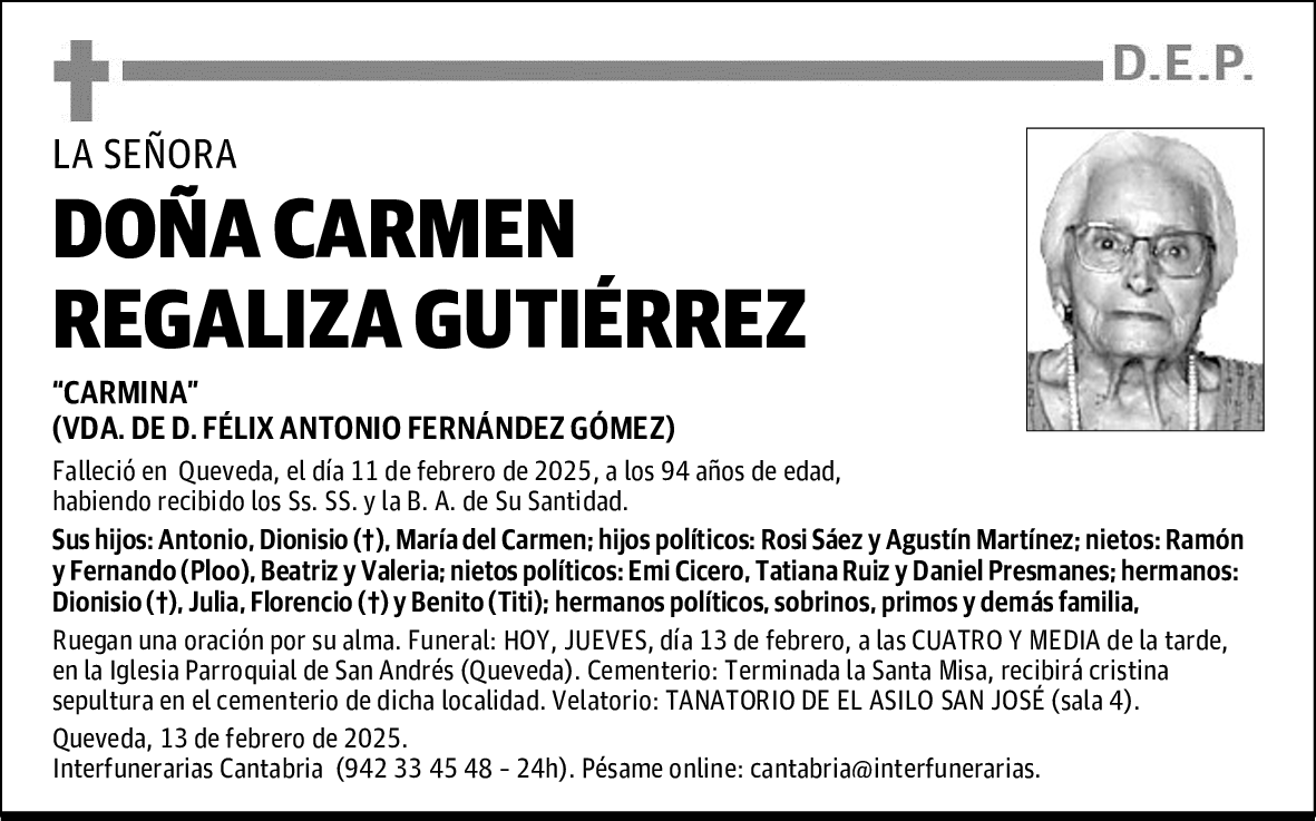 DOÑA CARMEN REGALIZA GUTIÉRREZ