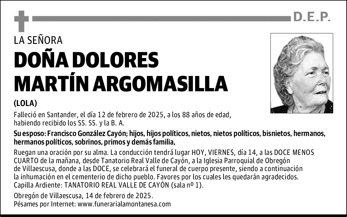 DOÑA DOLORES MARTÍN ARGOMASILLA