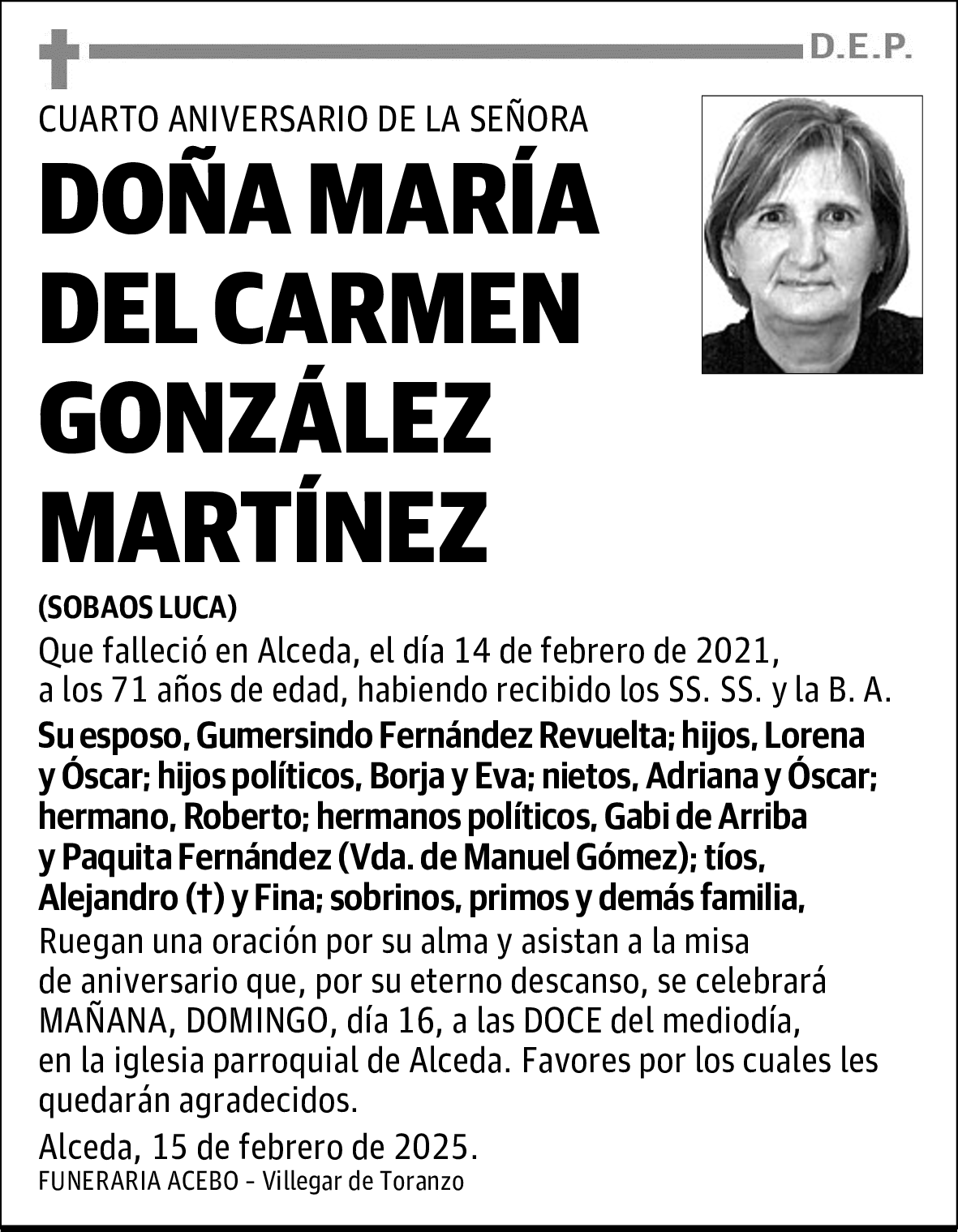 DOÑA MARÍA DEL CARMEN GONZÁLEZ MARTÍNEZ