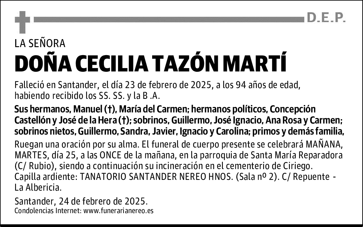 DOÑA CECILIA TAZÓN MARTÍ