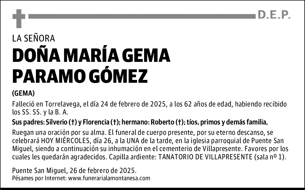 DOÑA MARÍA GEMA PARAMO GÓMEZ