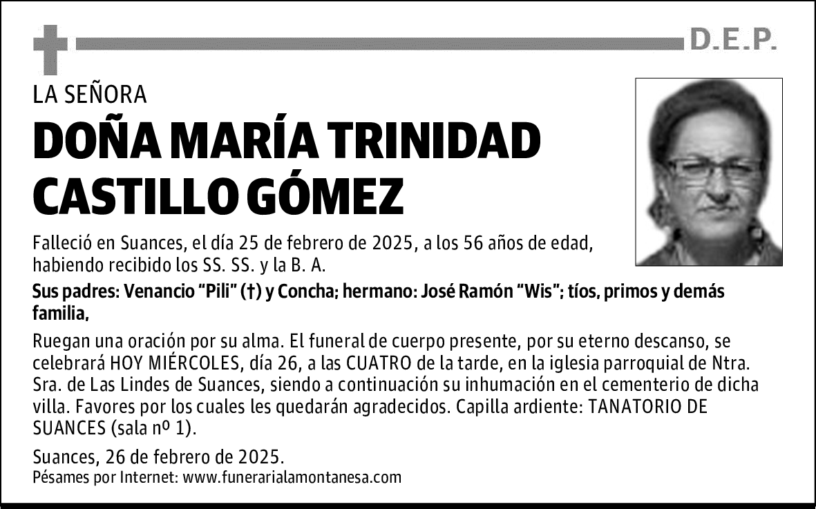 DOÑA MARÍA TRINIDAD CASTILLO GÓMEZ