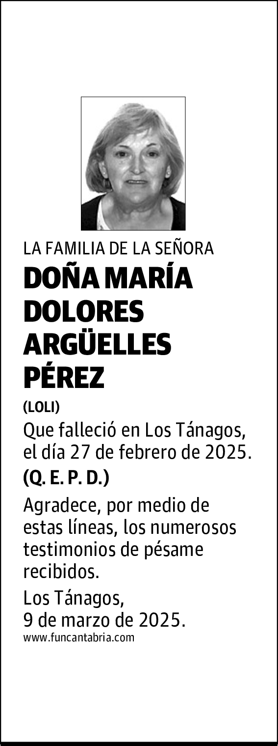 DOÑA MARÍA DOLORES ARGÜELLES PÉREZ