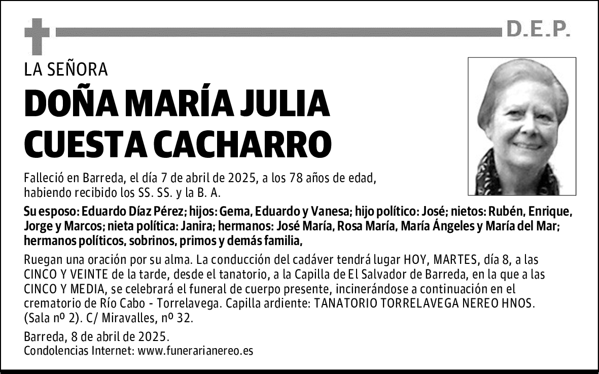 DOÑA MARÍA JULIA CUESTA CACHARROO