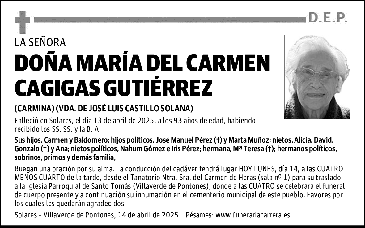 DOÑA MARÍA DEL CARMEN CAGIGAS GUTIÉRREZ