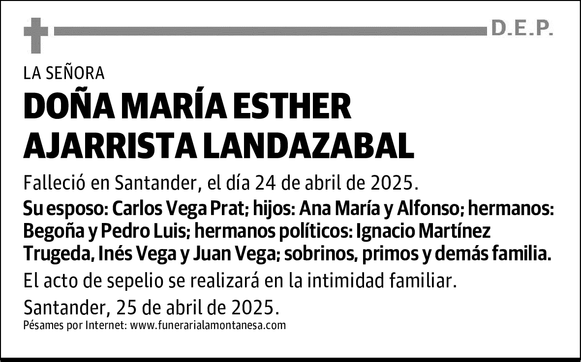 DOÑA MARÍA ESTHER AJARRISTA LANDAZABAL