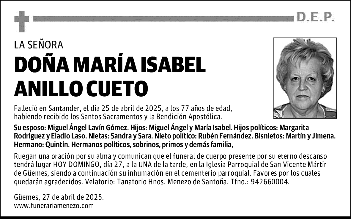 DOÑA MARÍA ISABEL ANILLO CUETO