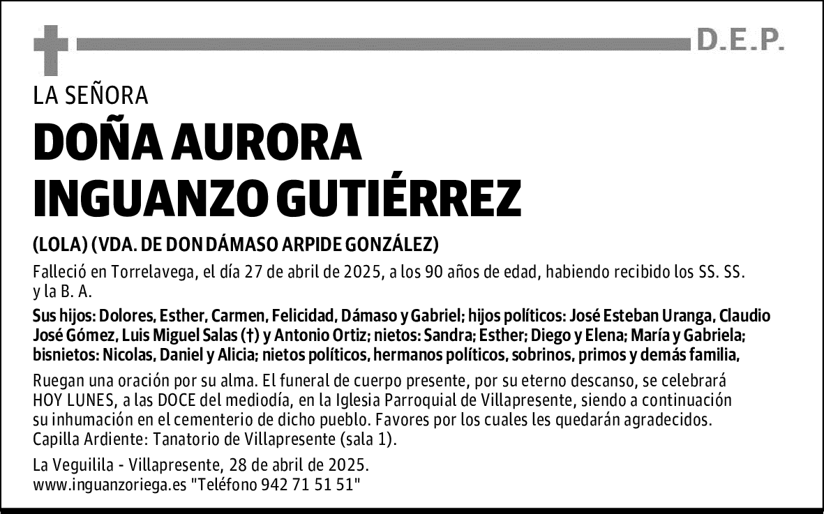 DOÑA AURORA INGUANZO GUTIÉRREZ
