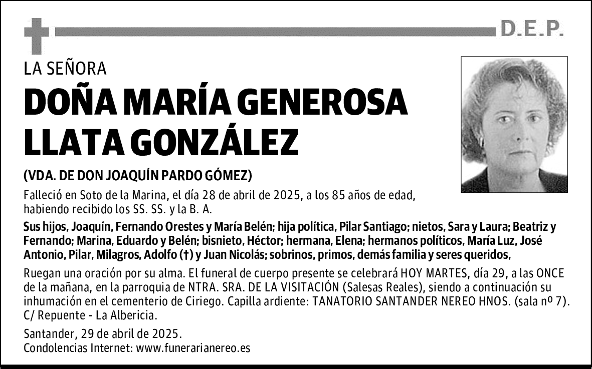 DOÑA MARÍA GENEROSA LLATA GONZÁLEZ