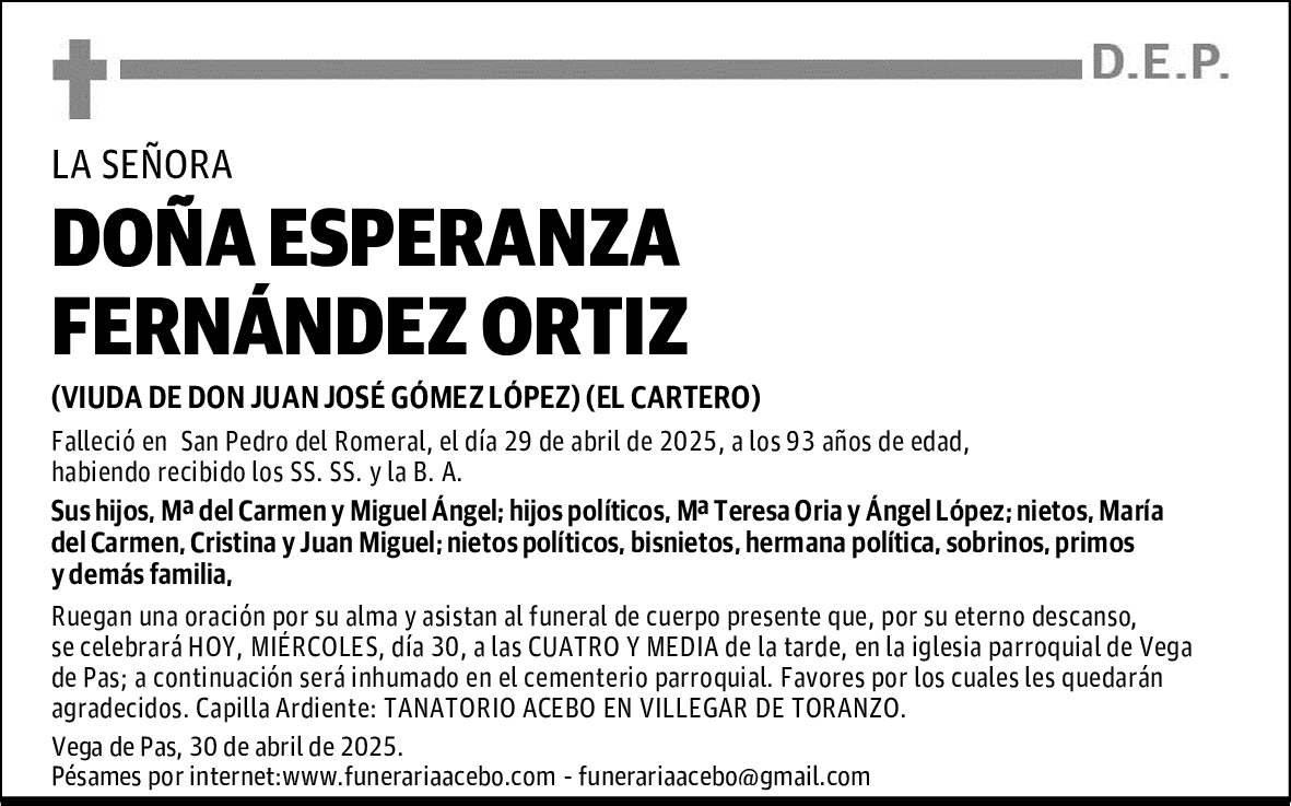 DOÑA ESPERANZA FERNÁNDEZ ORTIZ