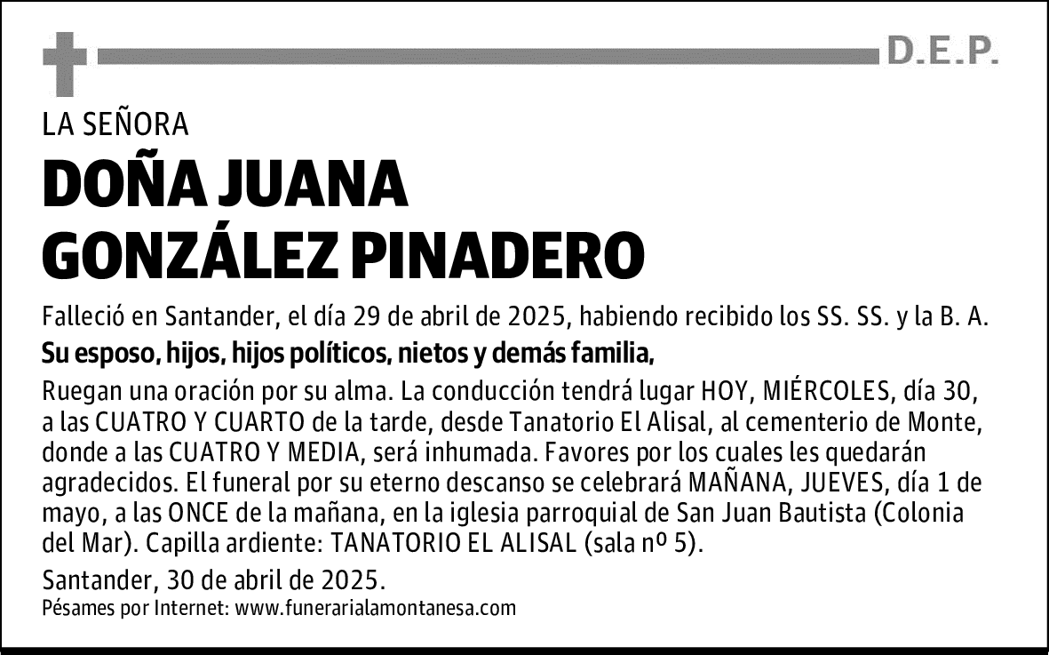 DOÑA JUANA GONZÁLEZ PINADERO