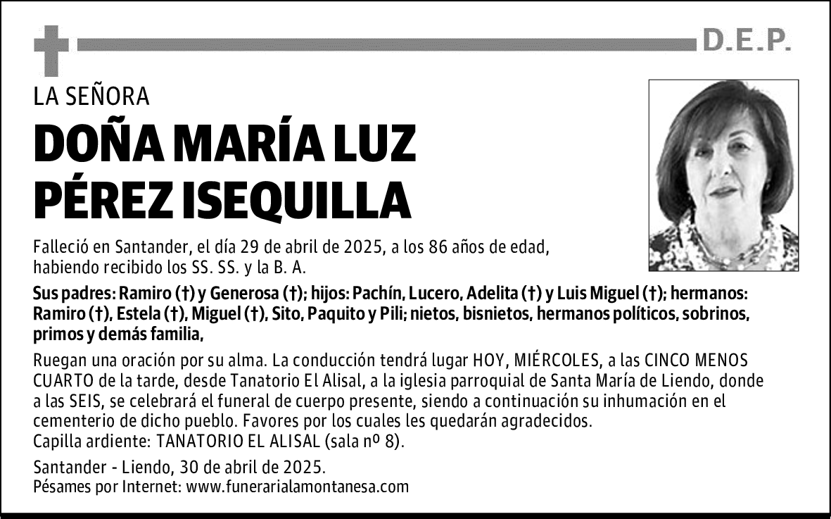 DOÑA MARÍA LUZ PÉREZ ISEQUILLA