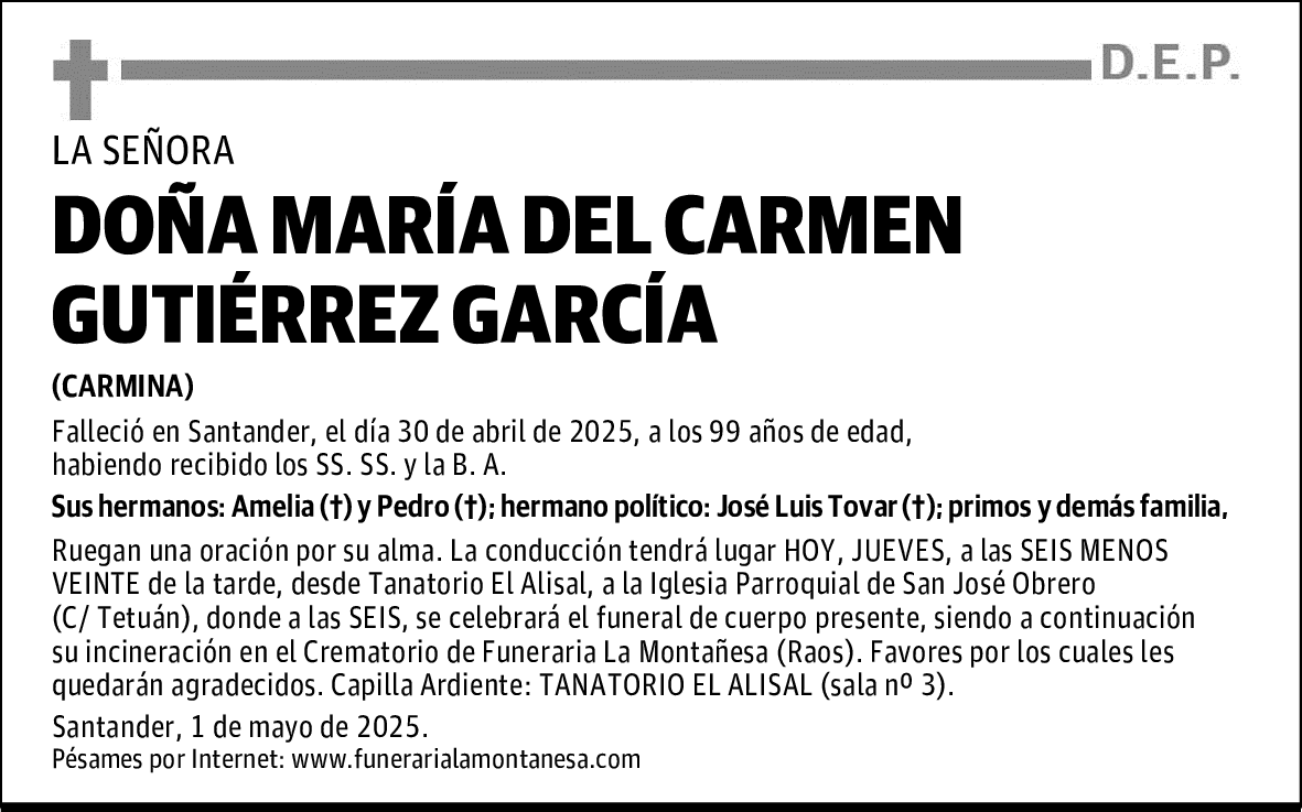 DOÑA MARÍA DEL CARMEN GUTIÉRREZ GARCÍA