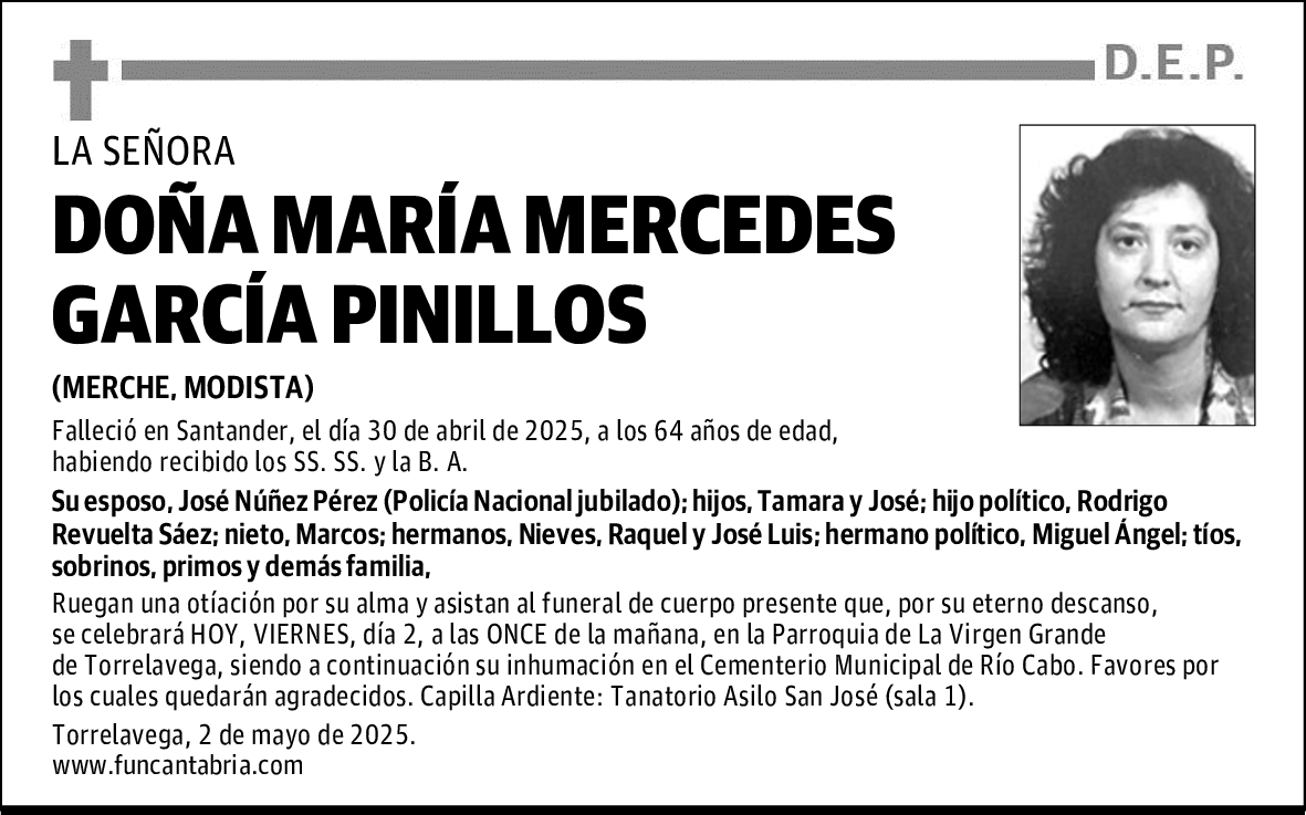 DOÑA MARÍA MERCEDES GARCÍA PINILLOS