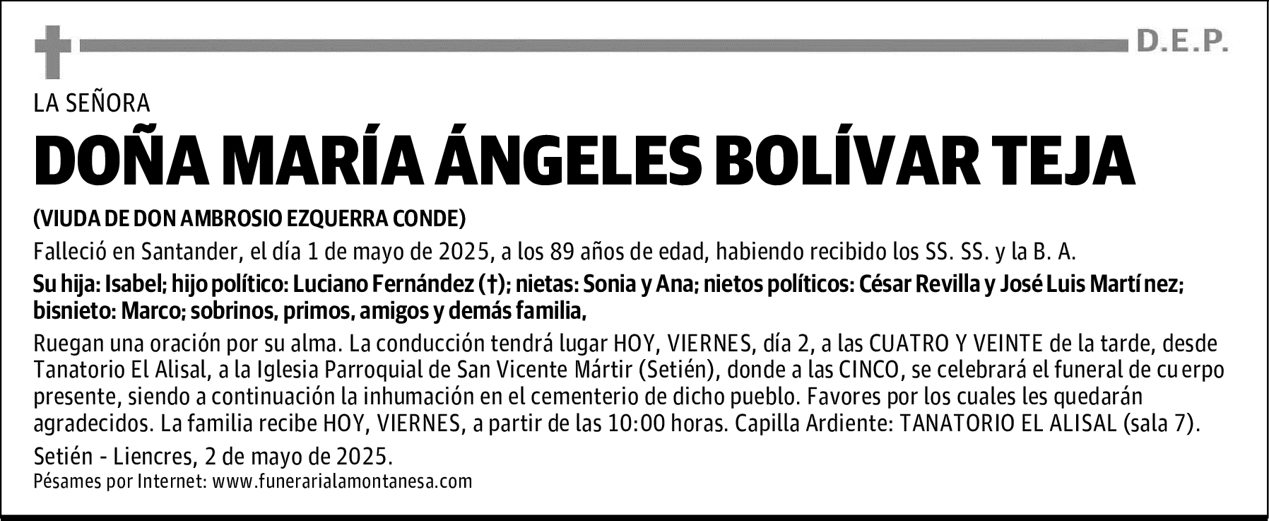 DOÑA MARÍA ÁNGELES BOLÍVAR TEJA