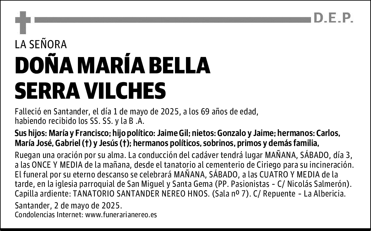 DOÑA MARÍA BELLA SERRA VILCHES