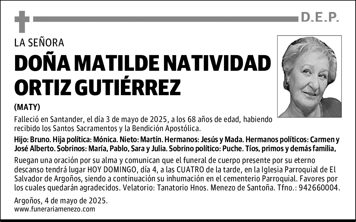 DOÑA MATILDE NATIVIDAD ORTIZ GUTIÉRREZ