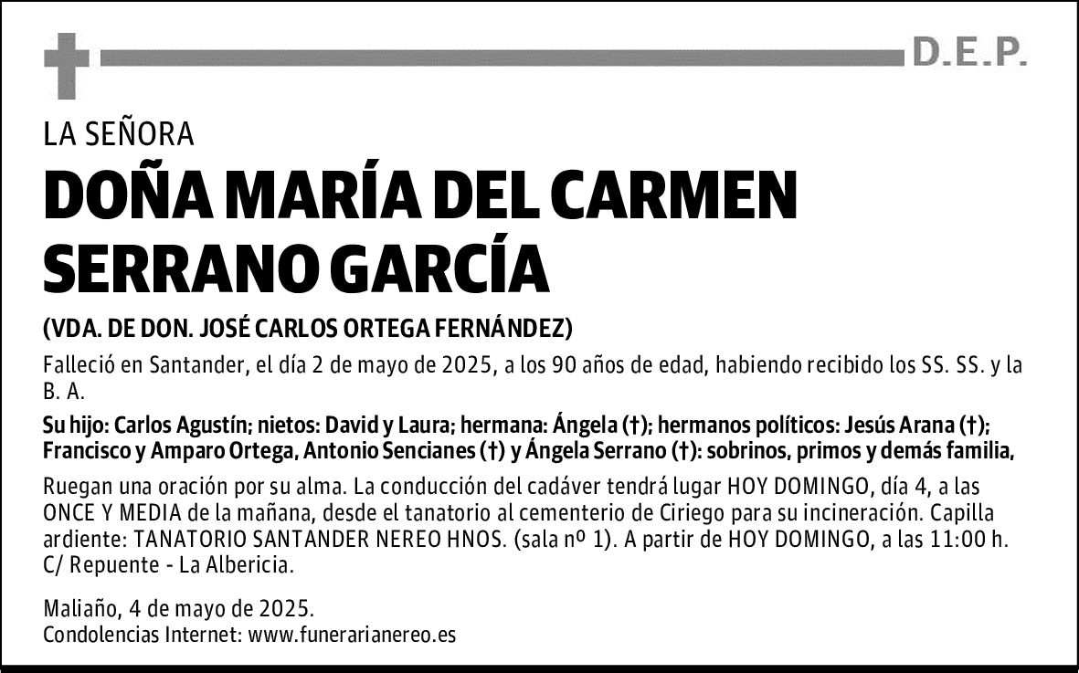 DOÑA MARÍA DEL CARMEN SERRANO GARCÍA