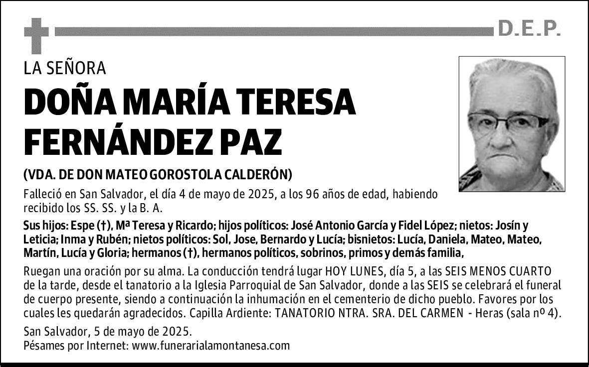 DOÑA MARÍA TERESA FERNÁNDEZ PAZ