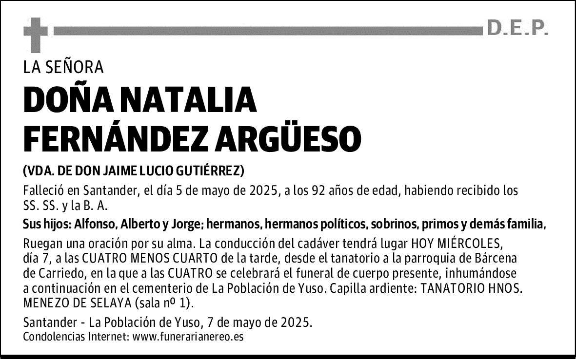 DOÑA NATALIA FERNÁNDEZ ARGÜESO
