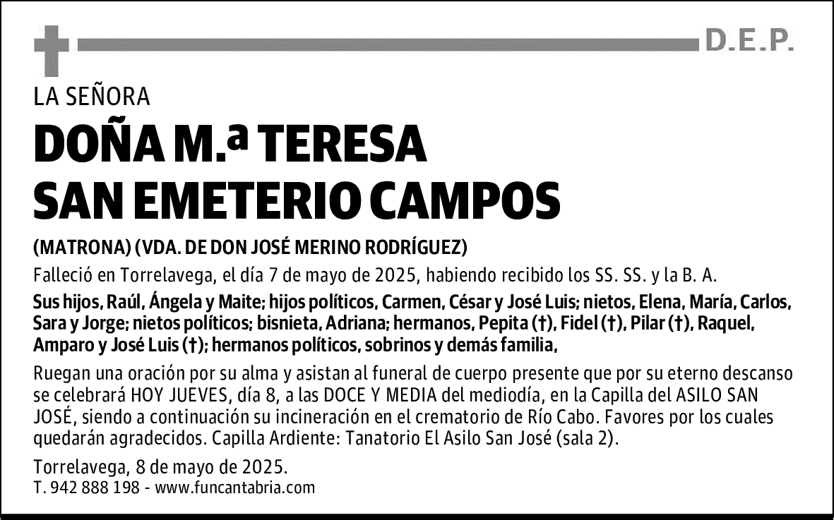 DOÑA M.ª TERESA SAN EMETERIO CAMPOS