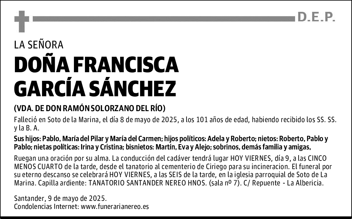 DOÑA FRANCISCA GARCÍA SÁNCHEZ