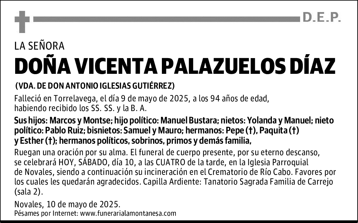 DOÑA VICENTA PALAZUELOS DÍAZ