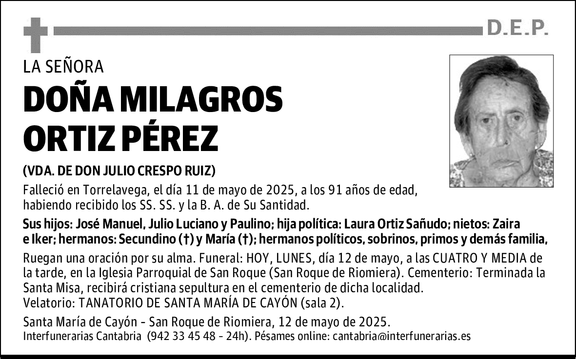 DOÑA MILAGROS ORTIZ PÉREZ