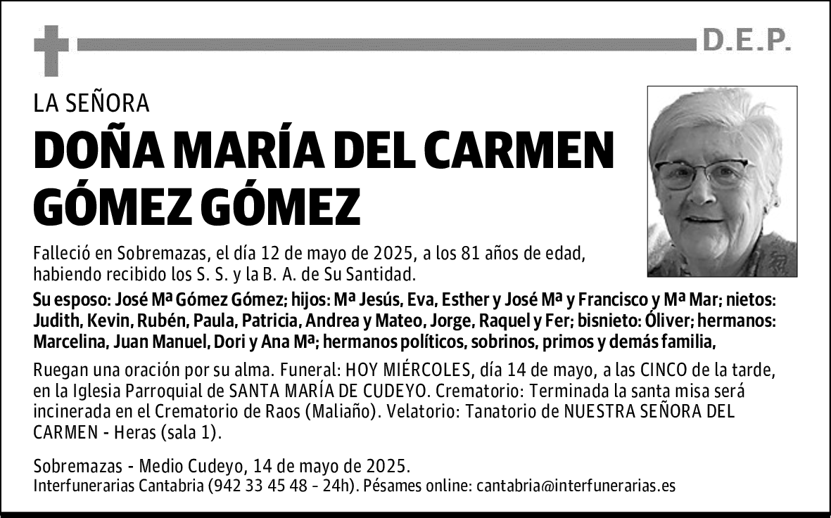 DOÑA MARÍA DEL CARMEN GÓMEZ GÓMEZ