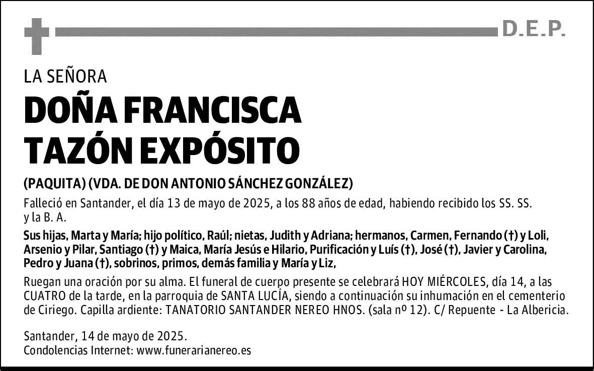DOÑA FRANCISCA TAZÓN EXPÓSITO