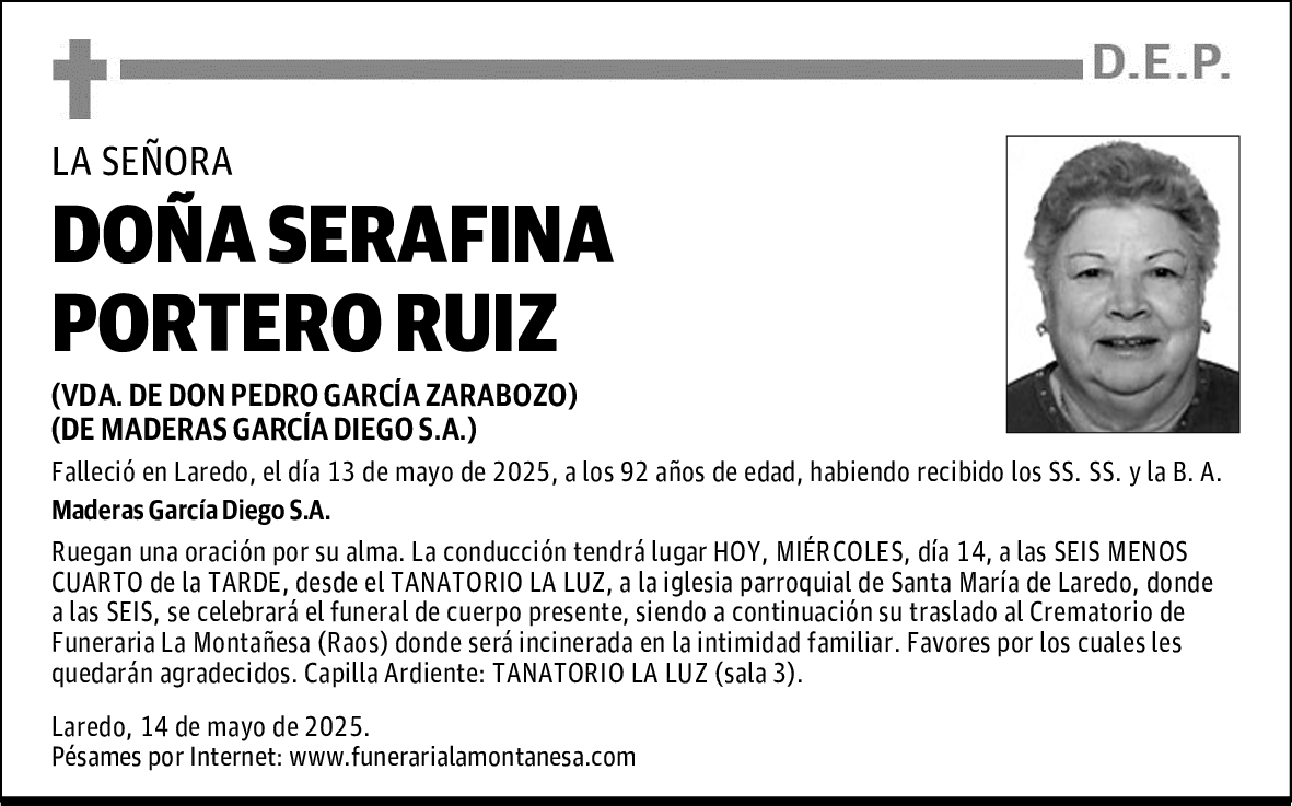 DOÑA SERAFINA PORTERO RUIZ