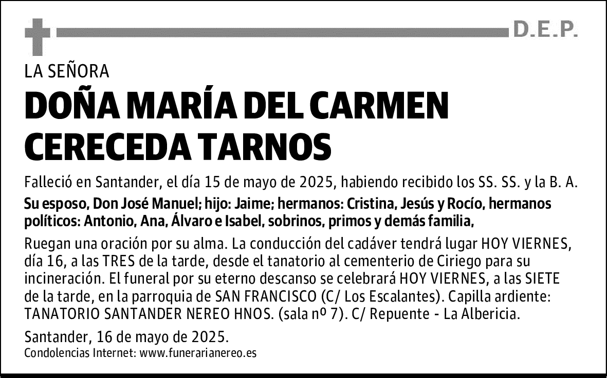 DOÑA MARÍA DEL CARMEN CERECEDA TARNOS