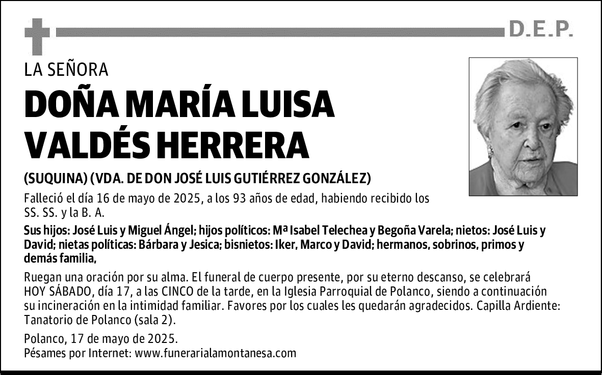DOÑA MARÍA LUISA VALDÉS HERRERA