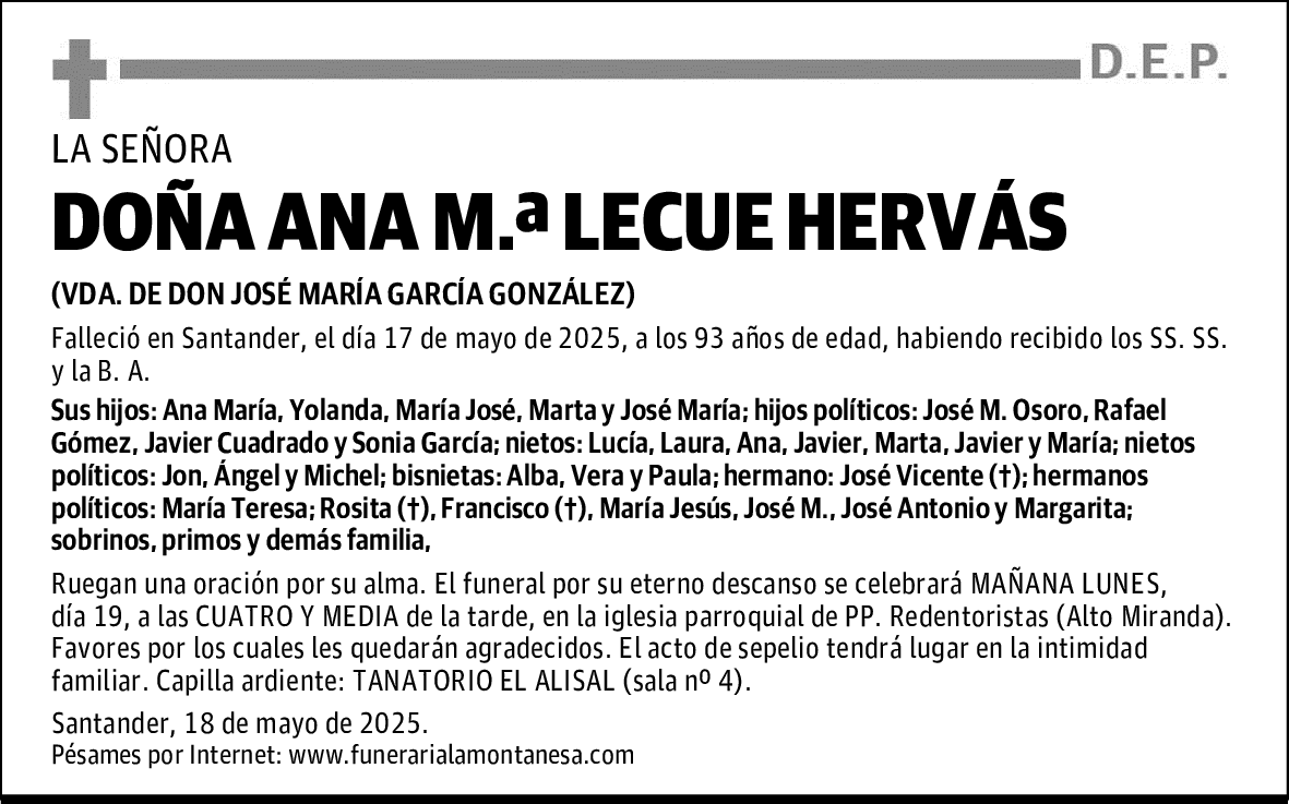 DOÑA ANA M.ª LECUE HERVÁS