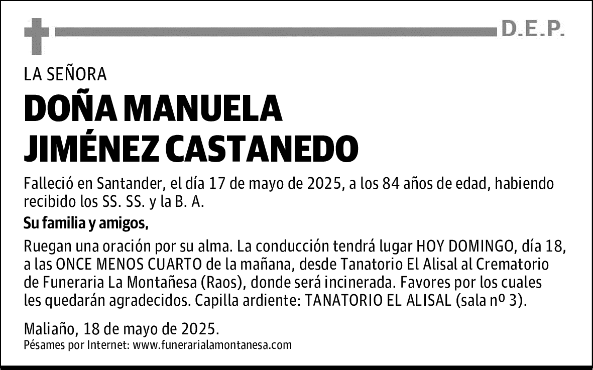 DOÑA MANUELA JIMÉNEZ CASTANEDO