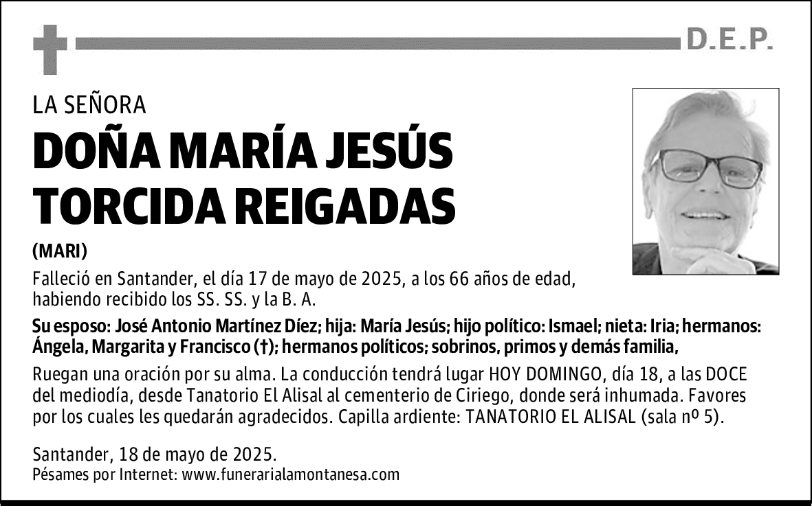 DOÑA MARÍA JESÚS TORCIDA REIGADAS