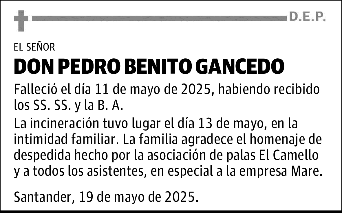 DON PEDRO BENITO GANCEDO