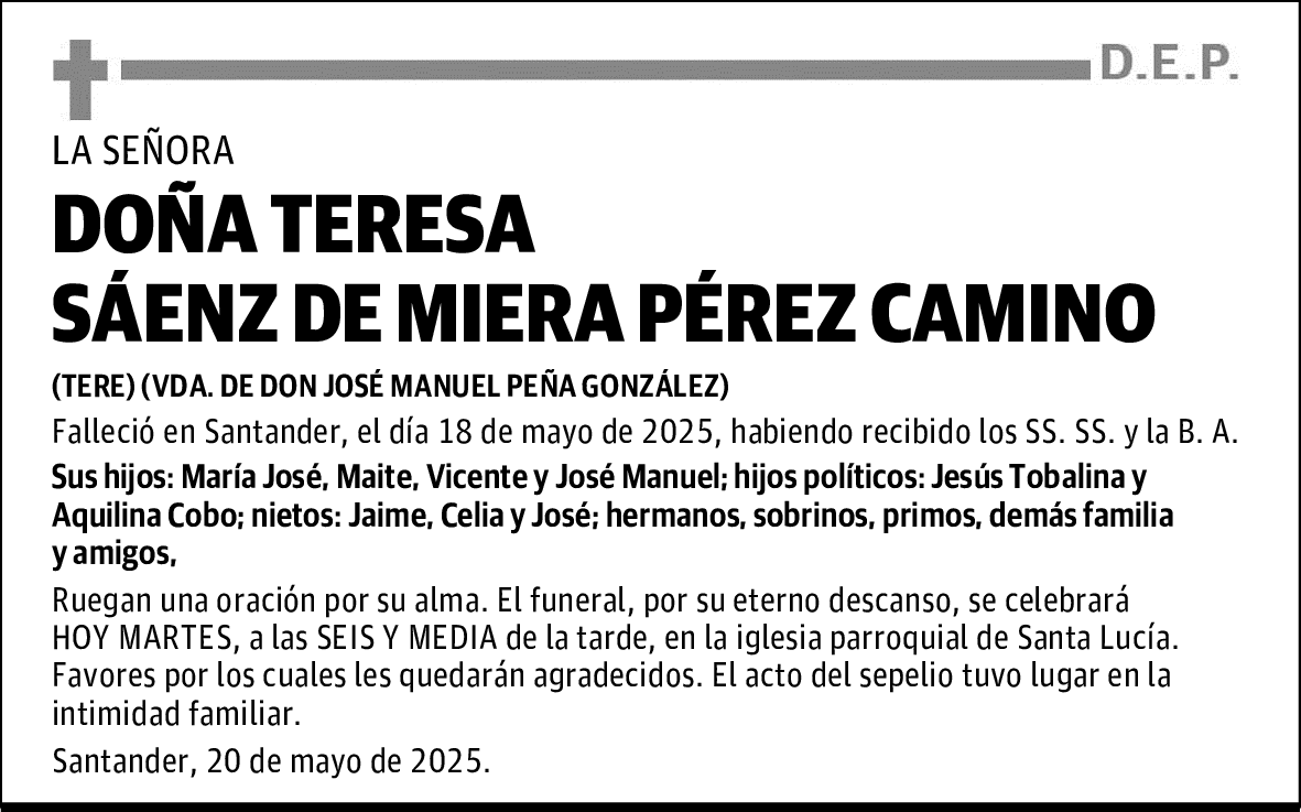DOÑA TERESA SÁENZ DE MIERA PÉREZ CAMINO