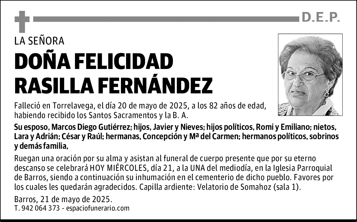 DOÑA FELICIDAD RASILLA FERNÁNDEZ