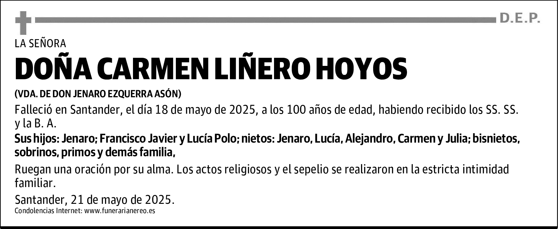 DOÑA CARMEN LIÑERO HOYOS