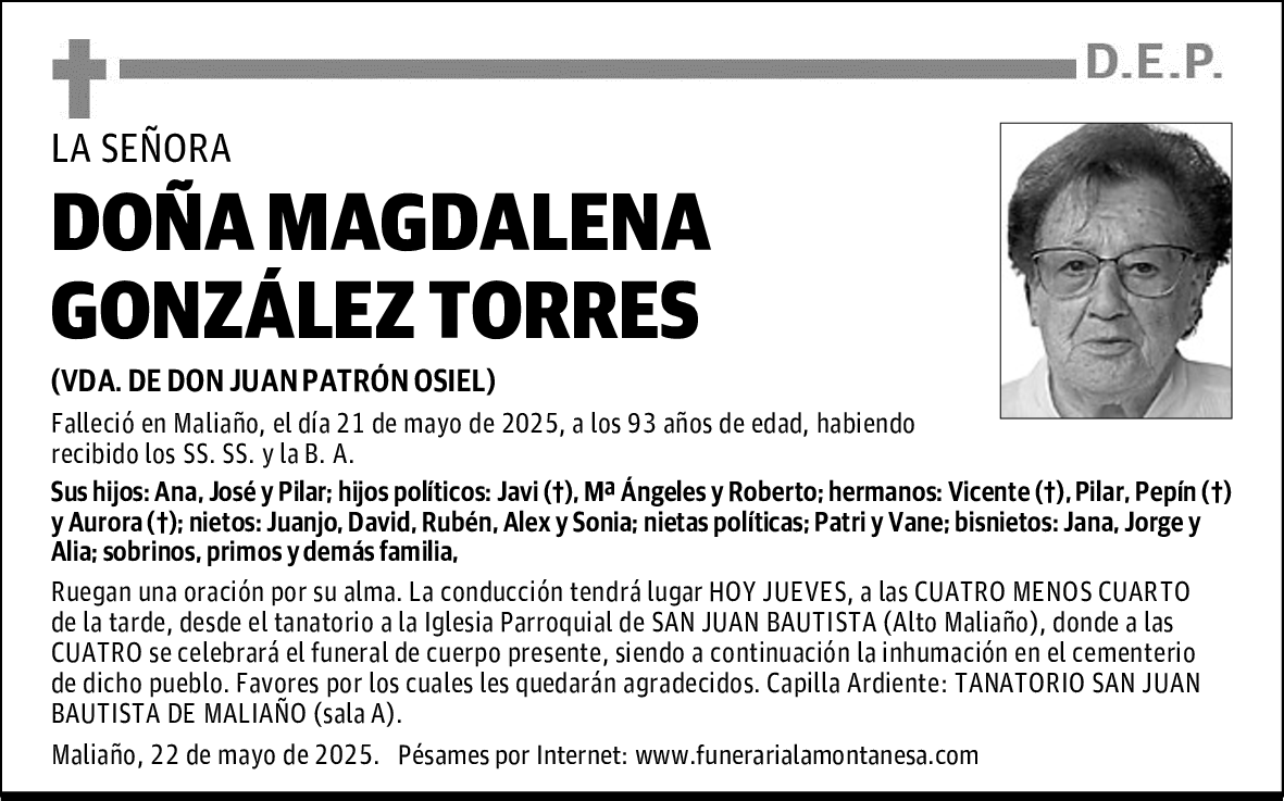 DOÑA MAGDALENA GONZÁLEZ TORRES