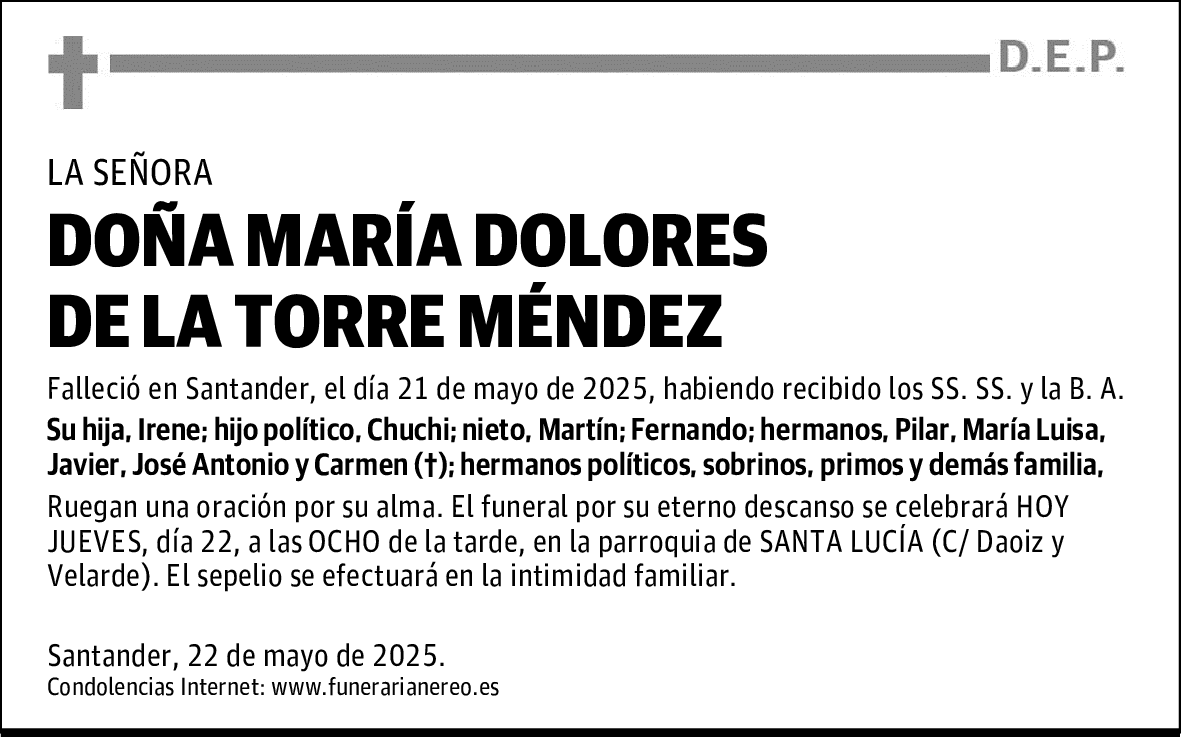 DOÑA MARÍA DOLORES DE LA TORRE MÉNDEZ