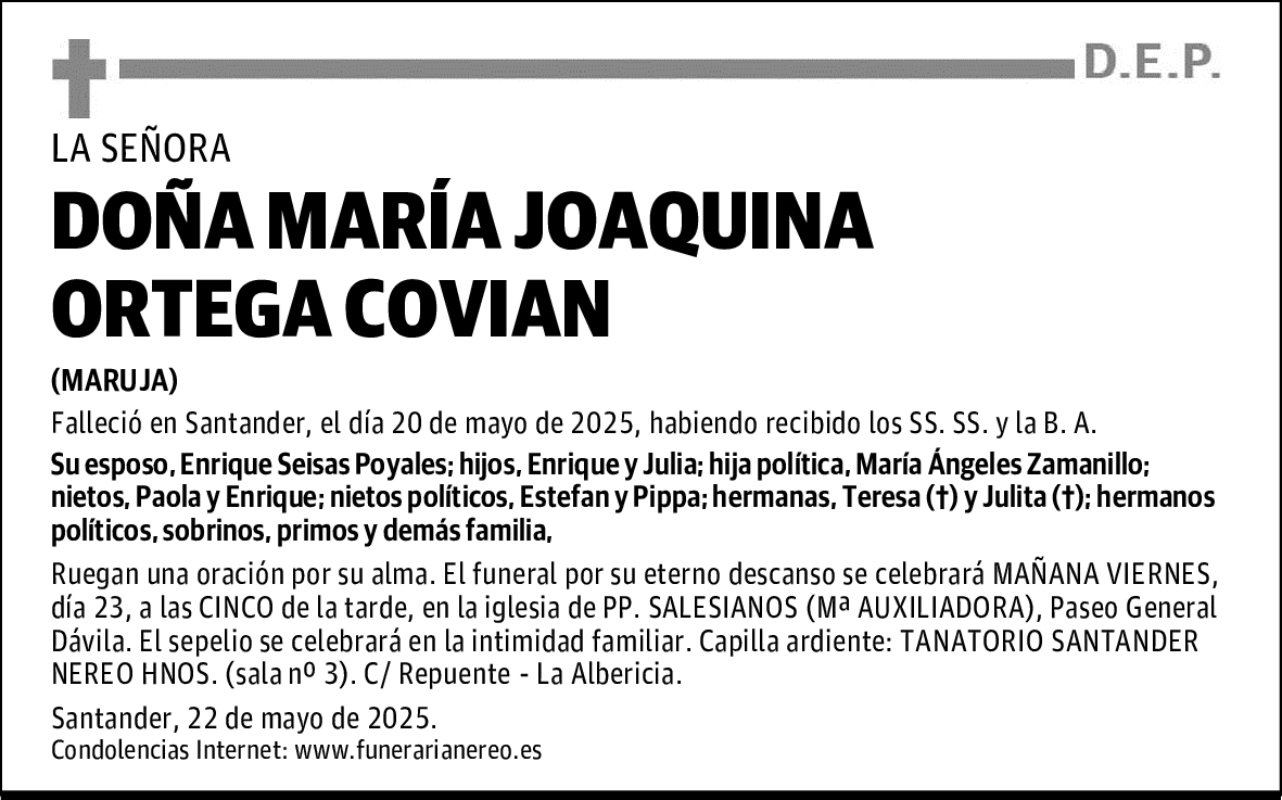 DOÑA MARÍA JOAQUINA ORTEGA COVIAN