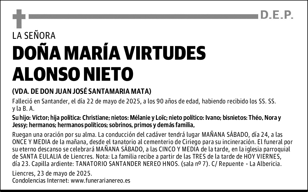 DOÑA MARÍA VIRTUDES ALONSO NIETO