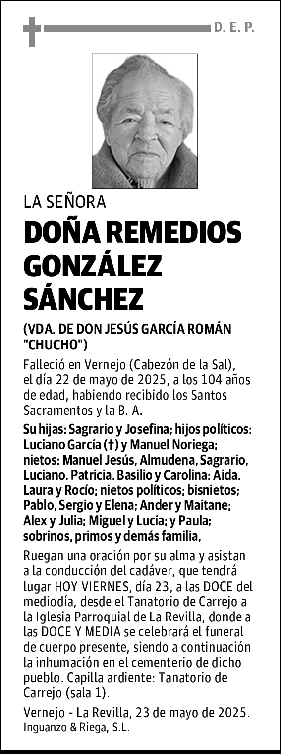 DOÑA REMEDIOS GONZÁLEZ SÁNCHEZ