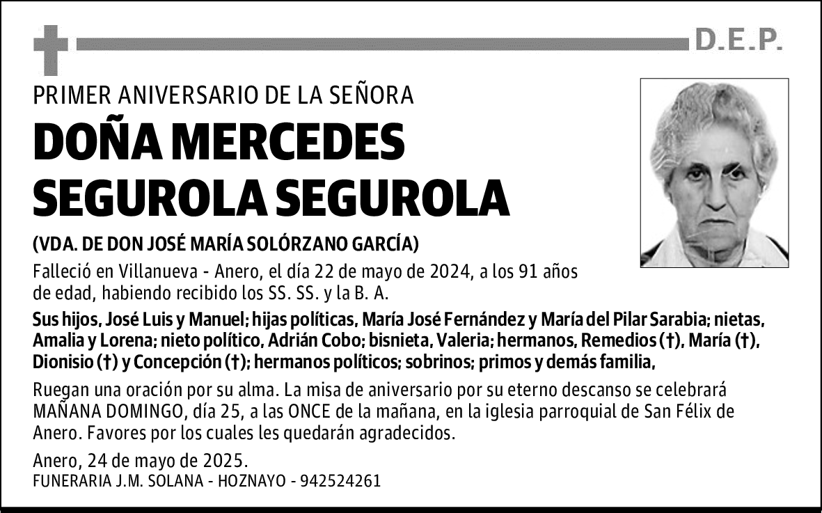 DOÑA MERCEDES SEGUROLA SEGUROLA