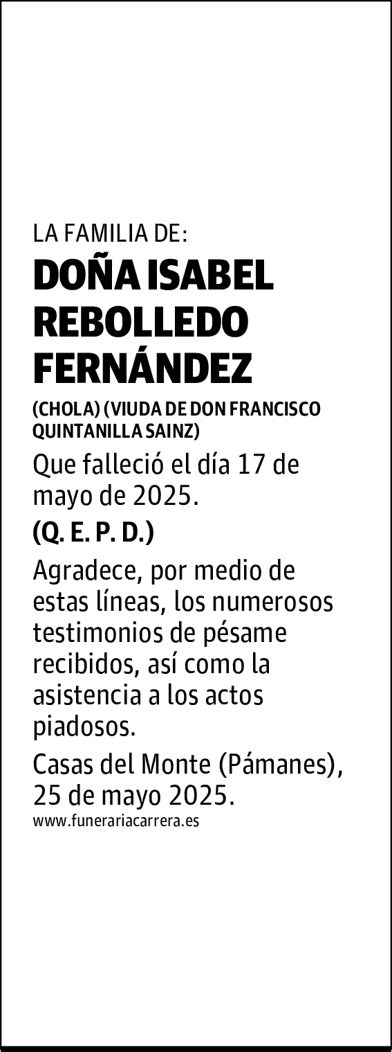 DOÑA ISABEL REBOLLEDO FERNÁNDEZ