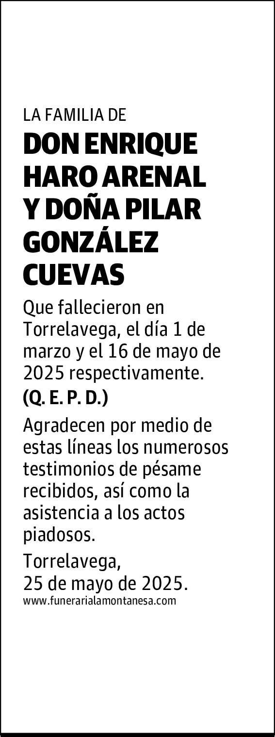DON ENRIQUE HARO ARENAL Y DOÑA PILAR GONZÁLEZ CUEVAS